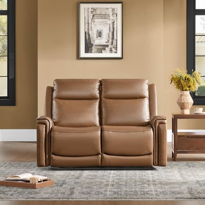 Watson & Whitely Reclining Loveseat Sofa with Power Headrest, Saddle Brown | Genuine Leather, Super Zero Gravity 2-Seat Recliner Couch for Living Room Home Theater Seating - color: Saddle, size: Loveseat