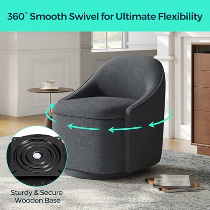 LINSY Swivel Accent Chair with Storage Comfy Chenille Barrel Chairs, Small 360 Swivel Modern Armchair for Living Room Bedroom, Boucle Reading Chair for Study Room (Grey) - color: Grey