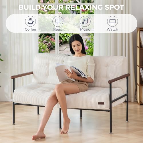MAXYOYO Loveseat Sofa Chair, Love Seat, Sturdy Metal Frame, Wood Armrests | Button-Tufted Upholstery, Cozy Two-Person Seating for Modern Small Couches in Living Rooms, Bedrooms or Offices, Beige - color: Beige