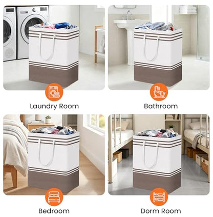 TranquilRelax 3-Pack Laundry Basket, Laundry Hamper, Khaki-125L | Freestanding＆Water-Resistant Laundry Hamper, Collapsible Tall Clothes Hamper with Carry Handles for Clothes, Laundry Basket - color: Khaki, size: 125L