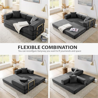 HANXIN Convertible Sleeper Sofa Bed, 78 Inch Folding Floor Mattress Couch with Fixed-Shape Frame, Futon Boneless Couch Lounge Loveseat with Pull Out Bed, No Assembly Required, Grey - color: Grey, size: 78" Loveseat Sofa Bed