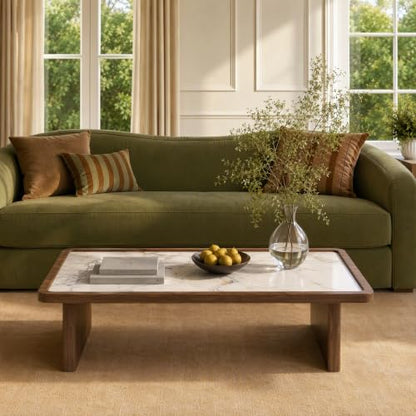 47.24" Solid Wood Coffee Table with Sintered Stone Top, Mid-Century Modern Design, Walnut Living Room Tea Center Table - color: Style 5: White Walnut