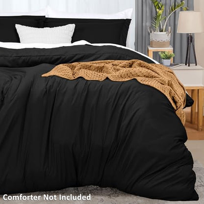 Duvet Cover Queen, 3 Piece Cotton Like Polyester With Zipper Closure, Black | Extra Soft and Breathable, Wrinkle & Fade Resistant, Includes Duvet Cover and 2 Pillow Shams, Comforter Not Included, OekoTex - color: Black, size: Queen - Duvet Cover Set