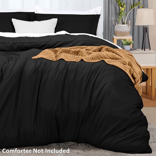 Duvet Cover King, 3 Piece Cotton Like Polyester With Zipper Closure, Black | Extra Soft and Breathable, Wrinkle & Fade Resistant, Includes Duvet Cover and 2 Pillow Shams, Comforter Not Included, OekoTex - color: Black, size: King - Duvet Cover Set