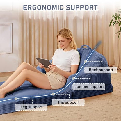 wanan Folding Sofa Bed, 3-in-1 Convertible Boneless Couch with Handle, Floor Lounger & Sleeper Chair for Adults, Comfy Folding Couch Single Sofa for Living Room Bedroom, Slate Blue - color: Slate Blue