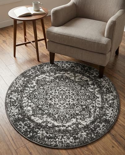 Rugs.com - Arlington Collection Rug – 3 Ft Round Dark Gray Area Rug – Traditional Medallion Design for Entryways, Reading Nooks, and Bedrooms - color: Dark Gray, size: 3' (Round)