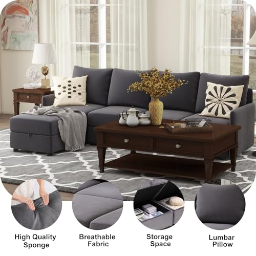 COMHOMA Convertible Sectional Sofa Couch Free Combination L/U Shaped Sofa with High Density Memory Foam Modular Oversized Cloud Couch for Living Room, Apartment and Small Space 4 Seaters - size: 4