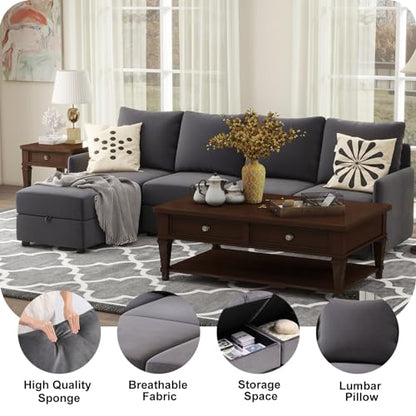 COMHOMA Convertible Sectional Sofa Couch Free Combination L/U Shaped Sofa with High Density Memory Foam Modular Oversized Cloud Couch for Living Room, Apartment and Small Space 4 Seaters - size: 4