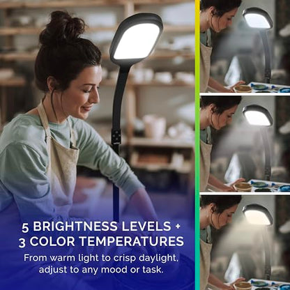 Verilux SmartLight Full Spectrum LED Modern Floor Lamp with Adjustable Brightness, Flexible Gooseneck and Easy Controls - Reduces Eye Strain and Fatigue - Ideal for Reading, Artists, Craft (Black) - color: Black
