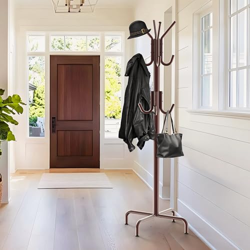 Simple Houseware Standing Coat/Hat Hanger Organizer Rack, 12 Hooks, Bronze | For Entryway, Bedroom, and Hallway - color: Bronze