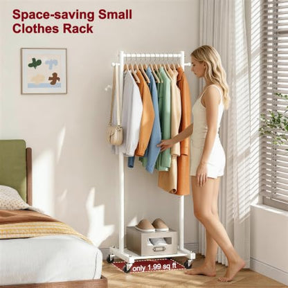 SLEEPING LAMB Small Clothes Racks for Hanging Clothes, Rolling Clothing Rack with Shelves, 60" Metal Garment Rack with Wheels Portable Wardrobe Rack for Small Space, White - color: White