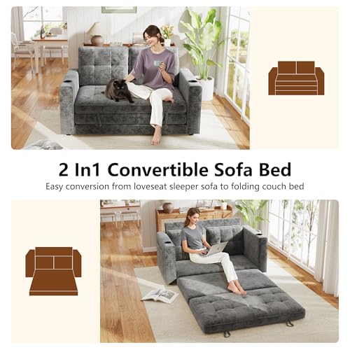 Convertible Sofa Bed, Folding Sofa Bed 2 in1 Pull Out Loveseat Sleeper Sofa, Floor Sofa Bed for Small Spaces Folding Couch Bed with Pillows for Living Room Bedroom - Grey - color: Grey