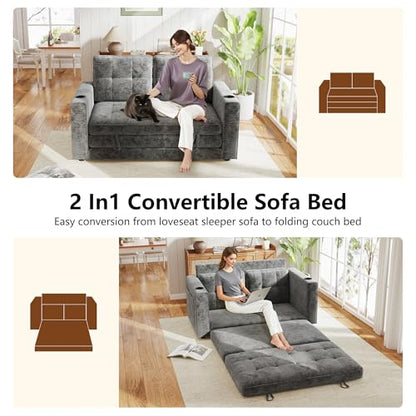 Convertible Sofa Bed, Folding Sofa Bed 2 in1 Pull Out Loveseat Sleeper Sofa, Floor Sofa Bed for Small Spaces Folding Couch Bed with Pillows for Living Room Bedroom - Grey - color: Grey