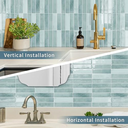 10 Sheets Upgraded Thicker Design Subway Tile Peel and Stick Backsplash | 12”×12”Self Adhesive Wall Tiles Stick on Back Splash for Kitchen,Bathroom,Camper(Azure Blue) - color: Azure Blue