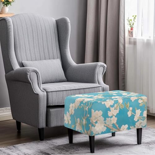 Apricot Blossom Ottoman Cover Rectangle Storage Ottoman Slipcovers Thick Stretch Footrest Foot Stool Covers Protector with Elastic Band - color: Apricot Blossom, size: Large
