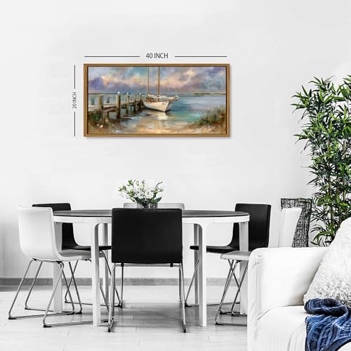 Beach Boat Wall Art Framed Coastal Ocean Landscape Bathroom Wall Decor Vintage Classical Nautical Artwork Abstract Picture Canvas Prints Seascape Seagull Artwork Living Room Home Decorations 20x40 - color: Boat, size: 20"L x 40"W