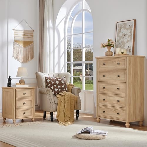RWYHG 18" Night Stand Set 2, Nightstand with 3 Drawers | Farmhouse Modern Bedside Table, Solid Wood Legs, Metal Handles, Bed Side End Tables for Bedroom Living Room (Natural) - color: Natural, style: 3 Drawers*2