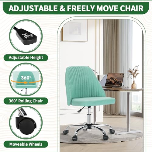 Armless Desk Chair with Comfortable Fabric Cover,Modern Home Office Chairs with Swivel Wheels for Computer Task Chairs Cute Vanity Chairs Adjustable Height for Living Room,Bed Room,Conference Office - color: Green