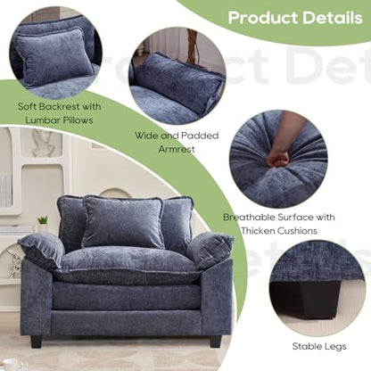 53" Modular Sectional Sofa, Comfy Single Sofa Deep Cloud Couch | Couches for Living Room, Modular Couch, Deep and Wide Seat, Chenille Sofa Sleeper with Throw Pillows, Blue - color: Blue, size: 53 Inch