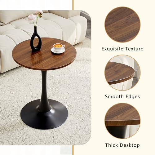 23.6" Round Dining Table, Mid-Century Modern Tulip Table with Thickened Tabletop & Metal Pedestal, Circle Bistro Table for Kitchen, Small Places, Apartments, Cafe - color: Walnut, size: 23.6" dining table