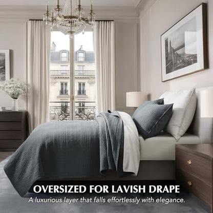 EVERGRACEHOME Cotton Sateen Channel Quilt Set, Queen Size, Midnight Blue | 100% Cotton, Pre-Washed Soft Coverlet Bedspread, 3-Piece Refined Channel Stitch Bedding Set for All Season, 2 Pillow Shams - color: Midnight Blue - Refined Channel, size: Full/Quee