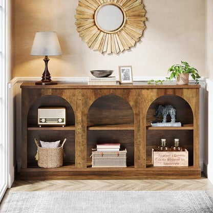 Tribesigns Arched Console Table, 63" Wooden Entryway Table with Storage | Farmhouse Long 3-Tier Sofa Table Behind The Couch for Entrance, Hallway, Living Room, Foyer, Brown - color: Rustic Brown