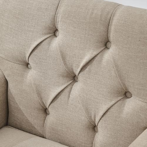 HUIMO Accent Chair, Tufted Upholstered Club Chair, Brown | Tufted upholstered club chair with lumbar pillow and solid wood legs. Suitable for living rooms, bedrooms, and reading nooks. - color: Light Brown