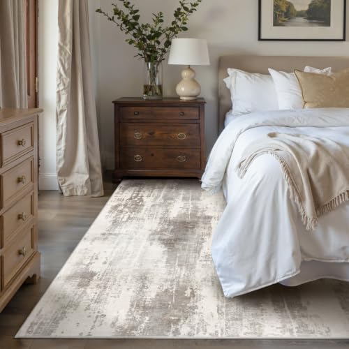 4x6 Area Rugs, Modern Abstract Rug for Bedroom,Living Room | Machine Washable, Non-Slip, Stain Resistant Low Pile Carpet with Rubber Backing for Dining Room Kitchen Home Decor - color: Beige Taupe, size: 4' x 6' (Rectangular)