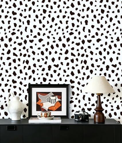 Yasinet Black Peel and Stick Wallpaper Black and White Wallpaper | 17.3"×118 " Polka Dot Contact Paper Modern Removable Self Adhesive Wall Paper Waterproof for Bathroom Bedrrom Cabinet Vinyl - color: Black/White, size: 17.3"×118.6''