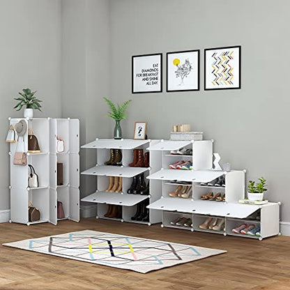 HOMIDEC Shoe Rack Organizer 16 Pair Modular Shoe Storage Cabinet for Closet | PP Plastic, Sturdy Steel Frame, Waterproof, Dustproof, Easy Clean, Shoe Shelves for Closet Garage Hallway Bedroom Entryway