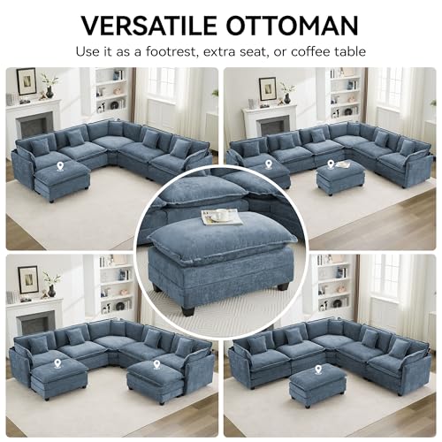35‘’ Modern Chenille Cloud Sofa Ottoman,Rectangle Ottoman for Modular Sectional Sofa, Blue - color: Blue, size: 35'' Ottoman