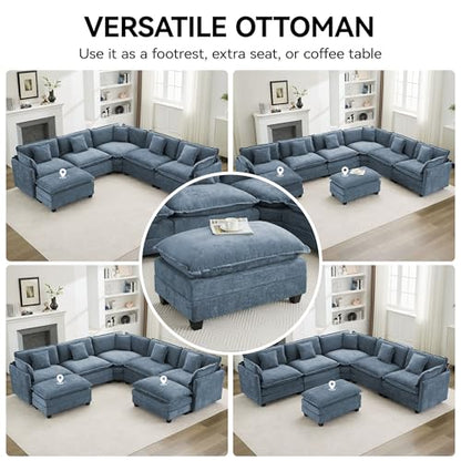 35‘’ Modern Chenille Cloud Sofa Ottoman,Rectangle Ottoman for Modular Sectional Sofa, Blue - color: Blue, size: 35'' Ottoman