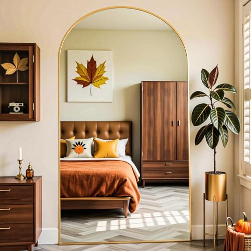 Full Length Mirror, 76"x44" Arched Full Body Mirror, Oversized Floor Mirrors, Leaning Free Standing Mirrors, Hanging Mounted Large Mirrors for Bedroom Dressing Room, Cloakroom, Gold - color: Gold, size: 76"L x 44"W
