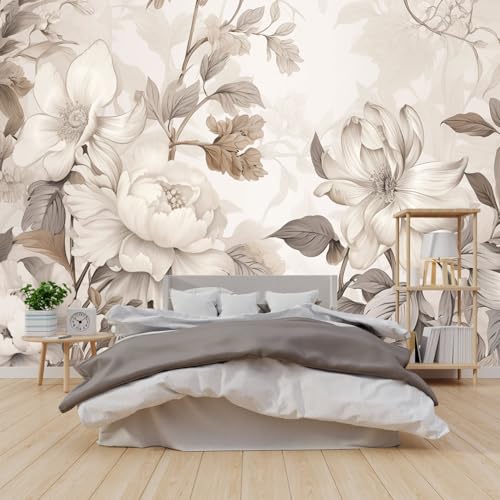 GLWYHY-Warm-Toned Peony Pattern Peel-and-Stick wall Mural-58 x80 | light beige,Wallpaper,Beautiful,Bedroom,background Mural,textural Wallpaper - color: ZZSL-05, size: 58"x80"