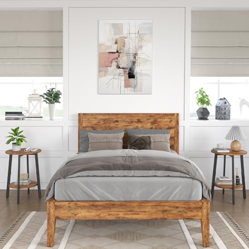 sthmec Side Table Set of 2, Small Round End Table with Storage Shelf for Small Space, 2-Tier Bedside Table Sofa Couch Table, Nightstands Set of 2 Accent Table for Living Room, Bedroom, Rustic Brown - color: Rustic Brown