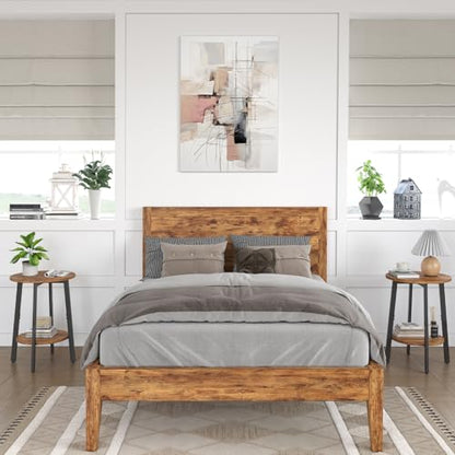 sthmec Side Table Set of 2, Small Round End Table with Storage Shelf for Small Space, 2-Tier Bedside Table Sofa Couch Table, Nightstands Set of 2 Accent Table for Living Room, Bedroom, Rustic Brown - color: Rustic Brown