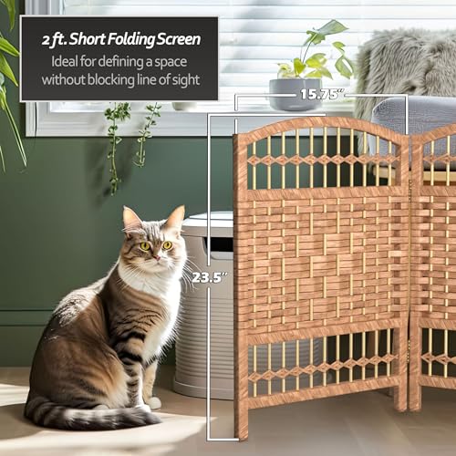 Red Lantern 2 ft. Short Fiber Weave Folding Screen - Natural - 4 Panels - color: Natural, size: 4 Panel