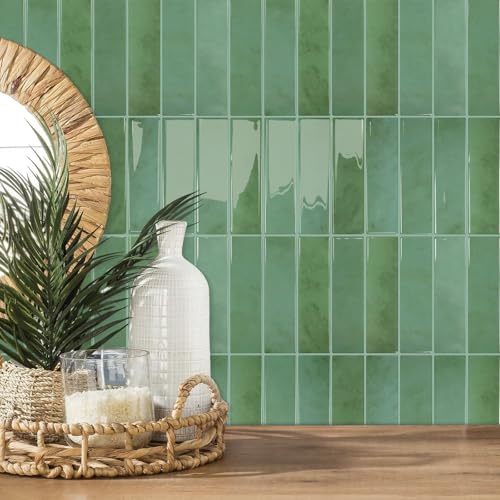 STICKGOO 10-Sheet Peel and Stick Backsplash Tile, Self Adhesive Vinyl Wall Tiles, Stick on Backsplash for Kitchen and Bathroom(Thicker Design) - color: Green & Blue