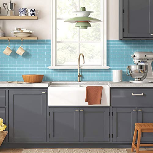 STICKGOO Subway Tile Peel and Stick Backsplash, Thicker Design 12" x 12" Stick on Backsplash Tiles for Kitchen, Bathroom, Wall Tile (10 Sheets, Blue) - color: Blue