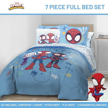 Jay Franco Marvel Spidey and His Amazing Friends 7 Pc Full Comforter Set | Super Soft Microfiber Bed in a Bag, Superhero Bedding, Ghost-Spider, Machine Washable, Official Marvel Product, Kids Gift - color: Light Blue - Spidey & His Amazing Friends, size:
