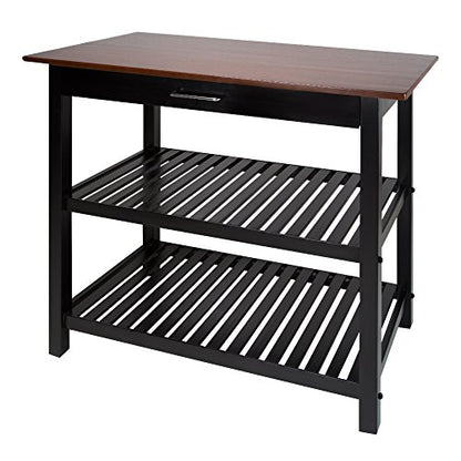 Casual Home Kitchen Island with Solid American Hardwood Top, Walnut&black - color: Walnut&black
