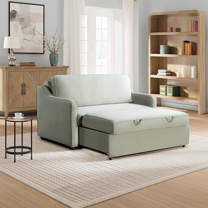 Serta® Santa Cruz 62.2" Convertible Loveseat, Full-Size, Recessed Track Arms, Dream Coil® Comfort, Fingerguard® Pinch Point Protection, Soft Velvet Fabric, Sage