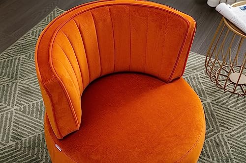 SLEERWAY 360° Swivel Barrel Chair, Modern Velvet Round Accent Chair, Comfy Upholstered Small Armchair with Gold Metal Base for Living Room Bedroom Nursery Office Sillas para Sala, Orange - color: Orange
