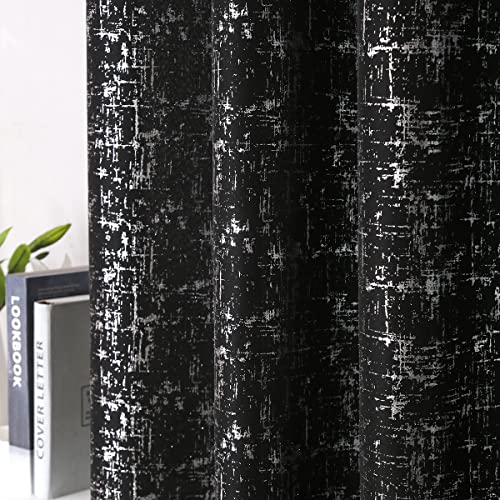 Taisier Home Silver Foil Print Linen Textured Curtains Geometric Dots Pattern Design Curtains for Nursery Toy Room Thermal Insulated Window Treatment 2 Panels 45" L,Black and Silver Drapes Print - color: Black/Silver, size: 52"W x 45"L (Pack of 2)