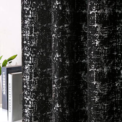 Taisier Home Silver Foil Print Linen Textured Curtains Geometric Dots Pattern Design Curtains for Nursery Toy Room Thermal Insulated Window Treatment 2 Panels 45" L,Black and Silver Drapes Print - color: Black/Silver, size: 52"W x 45"L (Pack of 2)