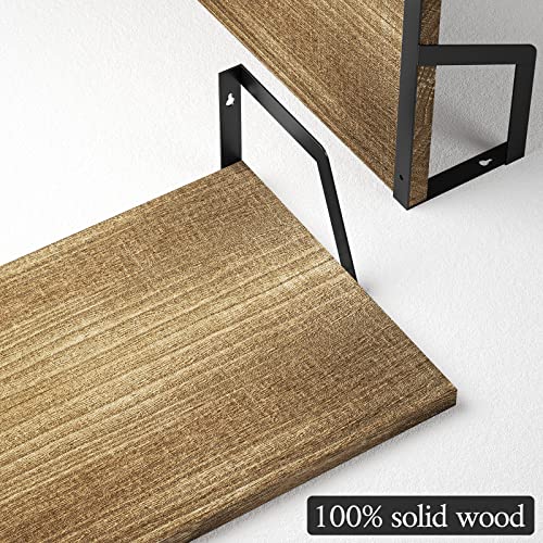 SRIWATANA Carbonized Black Deep Floating Shelves, Set of 2 Wood Wall Shelf | Sturdy Rustic Wood Organizers; Large Capacity Spacious Hanging Boards to Display Books, Plants, & Kitchen Spices - color: Carbonized Black