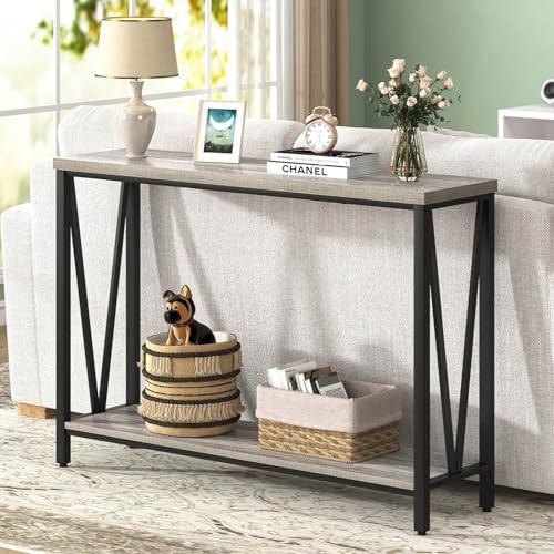 Industrial Sofa Console Table, Rustic Wood and Metal Entryway Hallway Table for Living Room Entrance, 43.3 Inch Light Grey - color: Light Grey