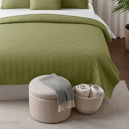 Clara Clark Quilts Twin Size - All Season Bedspread Coverlet Set, Pinsonic Weave Lightweight Bedding Set - 5 Piece Twin Quilt Set with Pillow Shams, Olive Green - Twin Ellipse - color: 41 – Olive Green – Ellipse, size: Twin