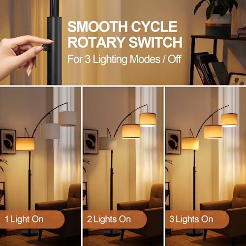 OUTON Wood Tripod Floor Lamp with Shelves and Arc Led Floor Lamp
