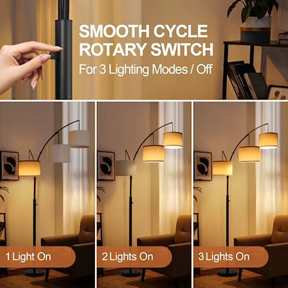 OUTON Wood Tripod Floor Lamp with Shelves and Arc Led Floor Lamp